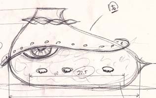 製作中の新作オブジェ・ゴジラの幼虫のスケッチ