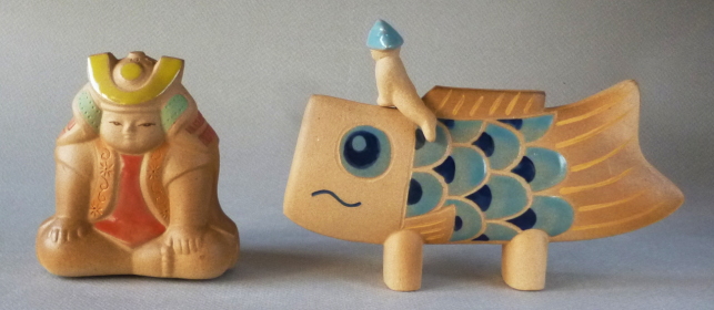 陶器の五月人形、武者童子・鯉のぼり